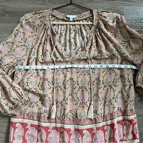 Lucky Brand Bohemian Paisley Boarder Peasant Top - Picture 3 of 8